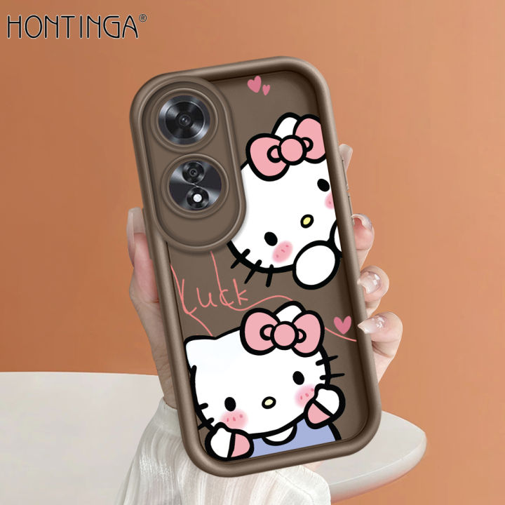 Hontinga for OPPO A60 Back Cover Cute Shy Hello Kitty Pattern Ladder Soft Camera Protection Rubber Phone Case for Girls