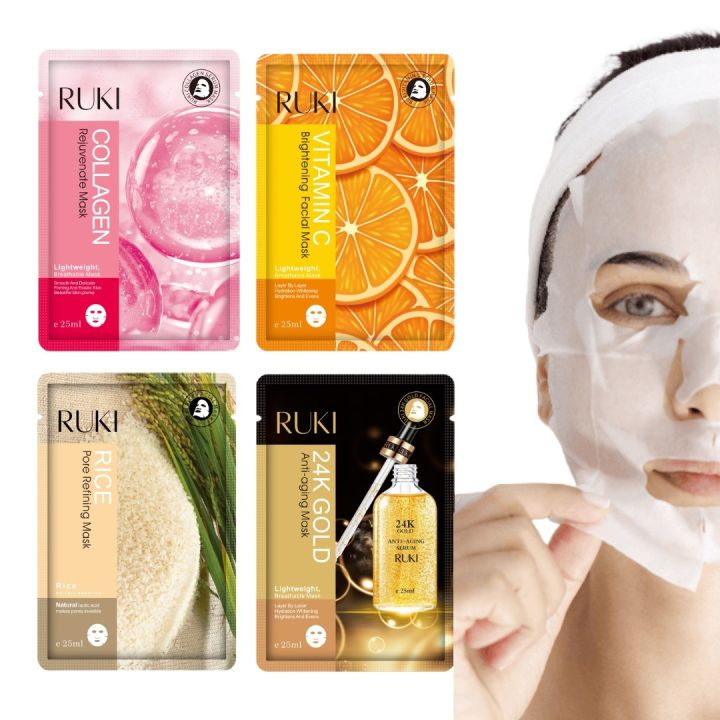 Korean%20Face%20Mask%20Pack%20of%208%20PCS%20RUKI%20Sheet%20Mask%20Moisturizing%20Facial%20Mask%20Rice,%20Hydrating,%20Gold%204K,%20Collagen,%20Vitamin%20C,%20Skin%20Care%20Mask%20-%20Image%202