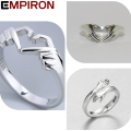 EMPIRON Pack Of 3 Rings Hand Heart - Claddagh Ring , Sterling Silver Claddagh Ring , Silver Heart Ring,  Best Friend , Friendship Rings Set. 