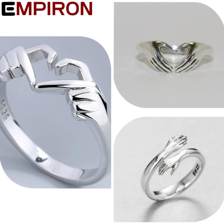 EMPIRON Pack Of 3 Rings Hand Heart - Claddagh Ring , Sterling Silver Claddagh Ring , Silver Heart Ring,  Best Friend , Friendship Rings Set