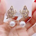 zirconia butterfly pearl earrings for girls - latest design. 