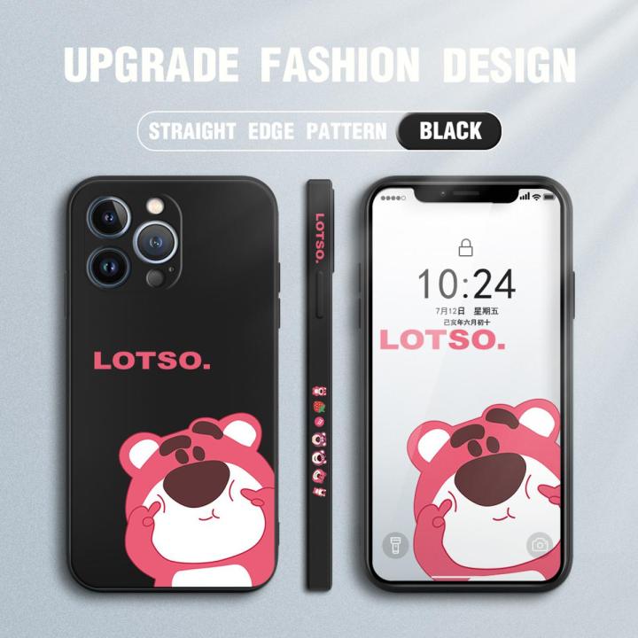 Jizetin for iPhone 13 Pro Case Side Design Phone Cover Lotso Toy Story 3 Cover Square Edge Pattern Liquid Silicone Trend Case