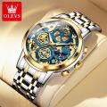 OLEVS Watch for Men  Waterproof Trendy Hollow-Carved Design Stainless Steel Chronograph Luminous multifunctional Watch 9947. 