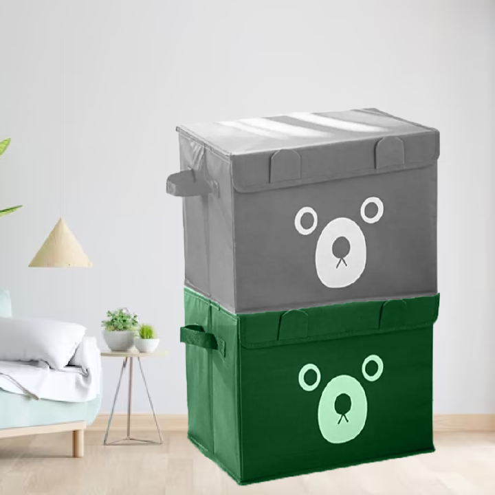 Pack of 2 - Foldable Cute Bear Oxford Cloth Storage Box Square Storage Boxes For Home Bedroom Fabric Clothing Toys CD Organizer Case