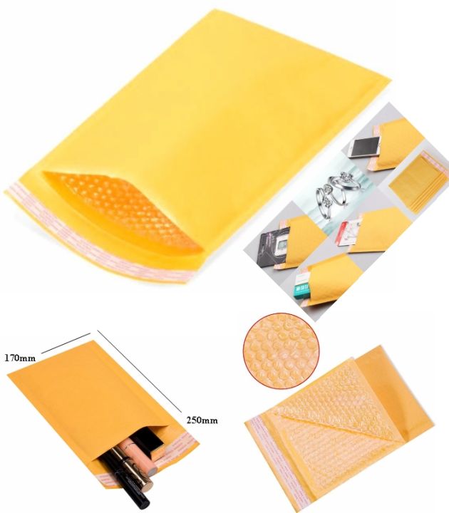 2pcs Bubble Padded Envelope 17x25cm Yellow Kraft Bag Mailers