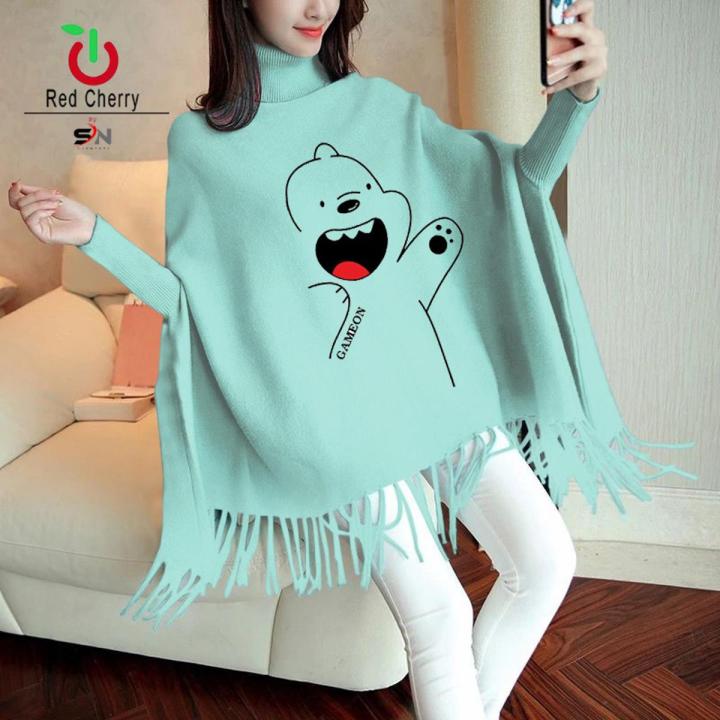 New Cute Bear Printed Poncho Sweater Poncho Style Top/Shirt For Girls
