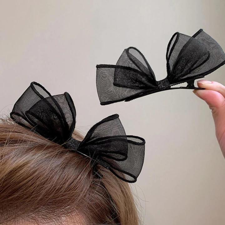 Black Lace Double-layer Mesh Bow Hairpin for Women Girls