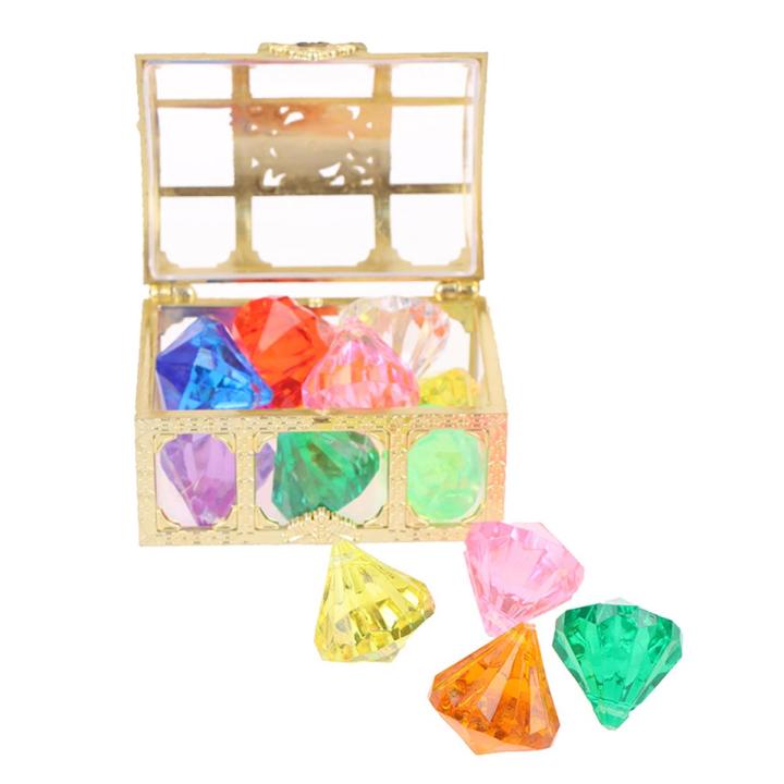 Diving Gem Pool Toy 10 Big Colorful Diamonds with Treasure Pirate Box Swimming