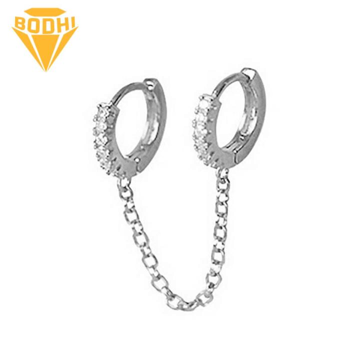 Pair Hoop Earrings Chain Tassel Cubic Zirconia Women Shiny