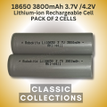 18650 3800mAh Rechargeable Cell Lithium-ion Battery 3.7V for Power Bank, LED Torch Pack of Two. 