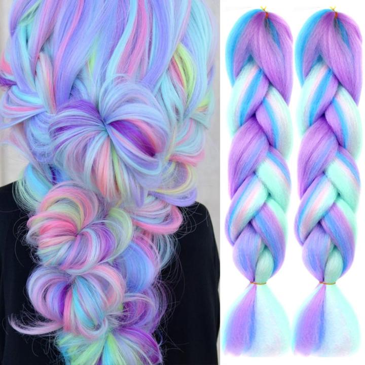 AIYEE 4 Colors Mix Braiding Hair Pink Purple Blue Ombre Synthetic Jumbo Braids Hair Extension for Black Women