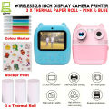 Ahmii Mart. Pocket Inkless Mini Printer - 3 x Thermal Paper Roll With Colour Markers & Stickers Print - 1080P Instant Camera Printer 2.8 inch IPS Screen, Front and Rear Dual Lens Camera - Thermal Portable Wireless Mini Printer For Kids -Blue. 