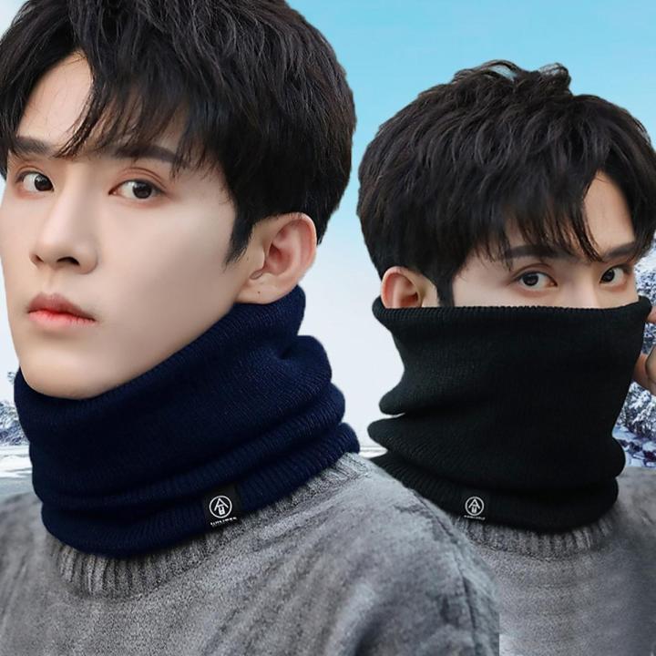 Winter Men Outdoor Windproof Warm Scarf Unisex Fashion Knitted Plush Thicken Wool Protect The Neck Scarf Female Pullover Scarf
