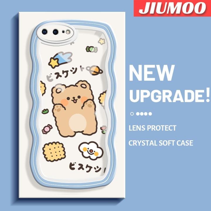JIUMOO For iPhone 7 Plus iphone 8 Plus Case Cartoon Cute Japanese and Korean ins: Bears Cream Wave Border Soft Clear Shockproof Phone Cases Creative Camera Transparent Casing Simple Silicone Protective Cover