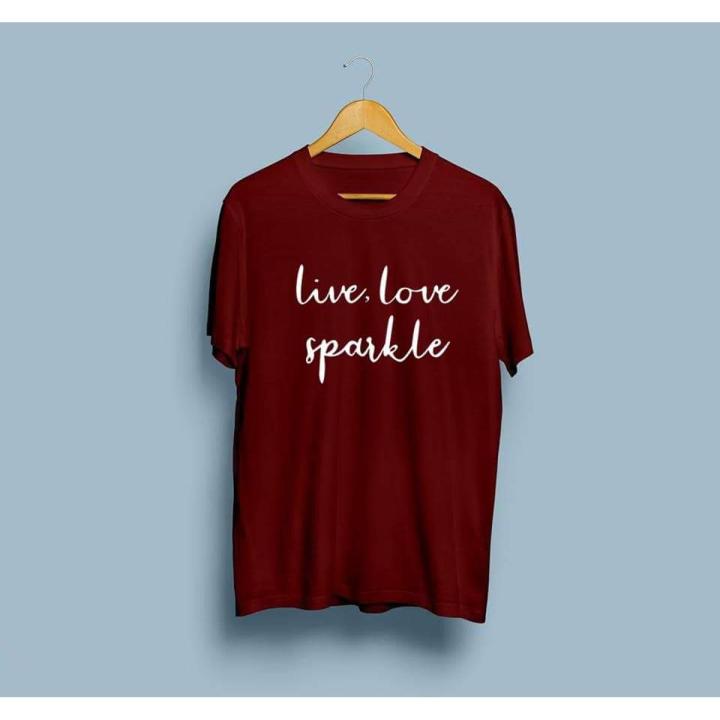 Live Love Sparkle Printed Cotton Half-Sleeves O-Neck T-Shirt For Women