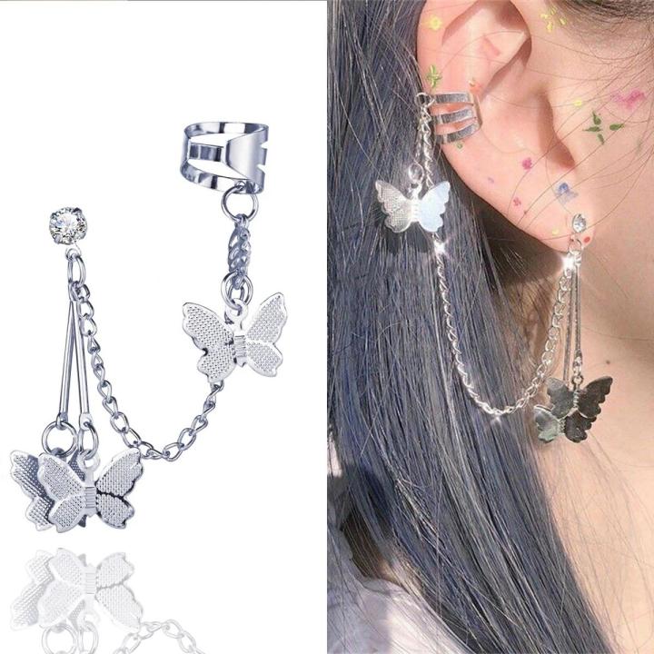 ( Pack of 1) Fashion Butterfly Clip Earrings Ear Hook Stainless Steel Ear Clips Double Pierced Earring Earrings Women Girls Jewelry