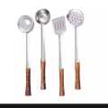 Spoons - Set of 4 Stainless Steel and Wooden Kitchen Cooking Spoons for Stirring Serving Frying Holding Multipurpose Use [pack of 4 27 cm length]. 