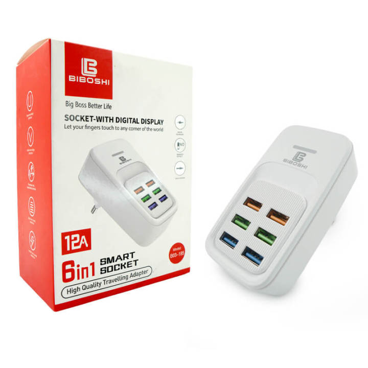 BIBOSHI 12A Smart Socket with six (6) Usb Port | Daraz.pk
