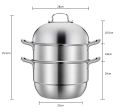 Stainless Steel Three Layers Steamer Pot With Glass Lid, Multi-Functional Soup Sauce Steamer Pots Cookware (28 cm 30cm ), 3 Tier Steamer Pot. 