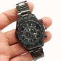 Business Casual Men's Steel Band Watch Geneva Fake Three-eye Six-hand Large Dial Calendar Quartz Watch. 