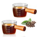Espresso Shot Glass 120ML Single Spouts Espresso Measuring Cup Accessories with Wood Handle for Barista Milk Coffee1pcs. 