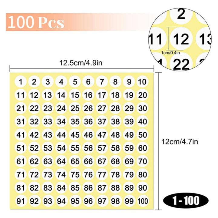 100 Sheets Number Labels Stickers 1-100 Numbers Round Stickers 0.4 Inch Small Self-Adhesive Number Labels for Office