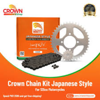 Crown Chain Kit for 125cc Motorcycles,Chain Sprocket Kit CG 125 / CD 125 Deluxe 5 Speed – A+ Imported Quality Grari Set | Genuine Chain Kit for Honda CG 125 DLX