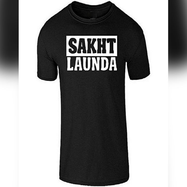 Black New Printed Cotton T Shirt Sakht Launda Haq Se Single Tshirt
