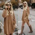 Fashion Women Solid O-Neck Pocket Long Sweater Long Sleeve Casual Loose Pullover. 