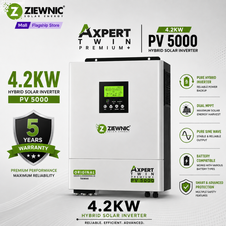 Ziewnic Axpert Premium Plus Hybrid Solar Inverter 4.2KW (PV5000) | Pure Sine Wave | Ziewnic Solar Energy Official Store