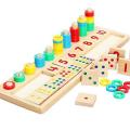 Montessori Rainbow Rings Dominos Children Preschool Teaching Aids Counting and Stacking Board Wooden Math Toy. 