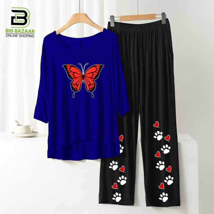 "Stay%20Chic%20and%20Comfortable:%20Summer%20Style%20Printed%20Lounge%20Wear%20with%20Stylish%20Back%20Long%20T-shirt%20and%20Black%20Flapper%20Trouser%20in%20Soft%20Jersey%20Fabric!"%20-%20Image%204