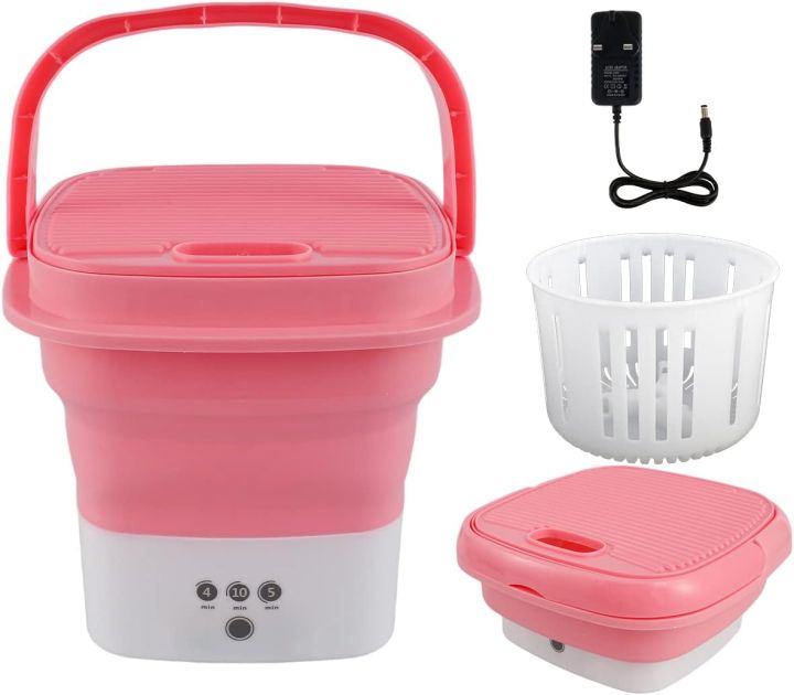 Portable Mini Washing Machine, Foldable Small Laundry Tub with Drain Basket Lightweight Washer Ultrasonic Cleaning Touch Screen and Timer Reusable Washing Machine for Baby Clothes Underwear Bra Sock