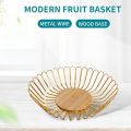 Golden Luxury Fruit Basket Countertop Fruit Vegetable Basket Bowl for Kitchen Counter, Metal Wire Countertop Fruit Bowl Basket Holder for Kitchen | Gold Modern Storage Table Centerpiece with Wood Stand | Home Décor 1pcs. 