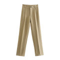 Women Suit Trousers High Waist Solid Color Straight Pants Fashion Casual Wide Leg Pants. 