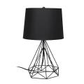 Geometric Black Matte Wired Table Lamp with Fabric Shade. 