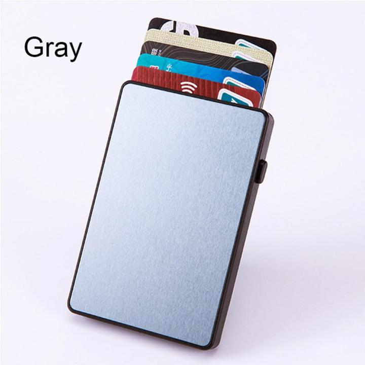 Blue Slim Men's Aluminum + Plastic RFID Card Wallet Thin Pop Up ID RFID Card Holder For Man Metal Card Case For Women Female