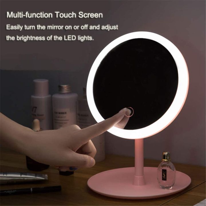Rechargeable Makeup Mirror with Lights, LED Vanity Mirror Countertop Makeup Mirrors Touch Sensor On/Off Long Press to Adjust Brightness