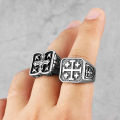 Jerusalem Cross Religion Stainless Steel Mens Rings Simple Retro for Male Boyfriend Biker Jewelry Creativity Gift Wholesale. 