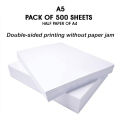 Copier Paper A5 Printing Paper Brilliant quality for label, invoice, Business works - Half size of A4 - Pack of 250 / 500 Paper Sheets. 