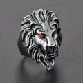 Pack of 3 Vintage Style Punk Rock Rings For Men silver & black lion head ring and blue Turquoise stone Ring. 