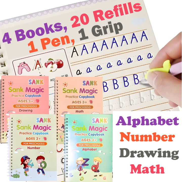 REUSABLE SANK MAGIC BOOK MONTESSORI KIDS | 4 BOOKS 20 REFILLS 1 PEN | MAGIC BOOK for KIDS | MAGIC BOOKS | SANK MAGIC BOOK for KIDS WRITING | REUSABLE BOOKS | MONTESSORI BOOK