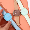 Square Quartz Digital Dial Casual Wrist Watches Macaron Leather Strap Fashionable Clock Waterproof Wristwatch. 