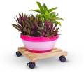 Wooden Plant Roller Stand with Wheel Caddy Planter Trolley 12 inch Square. 