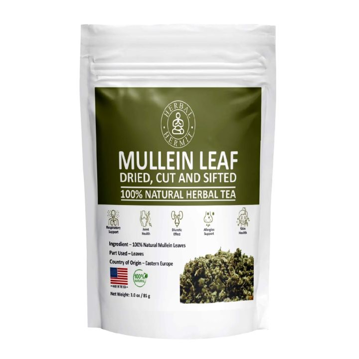 Herbal Hermit Mullein Leaf Tea (3 oz/85 grams) Herb for Respiratory Support, Mucous Membranes, Lung Cleanse Dried Leaves Blend, Cut and Sifted Made in USA
