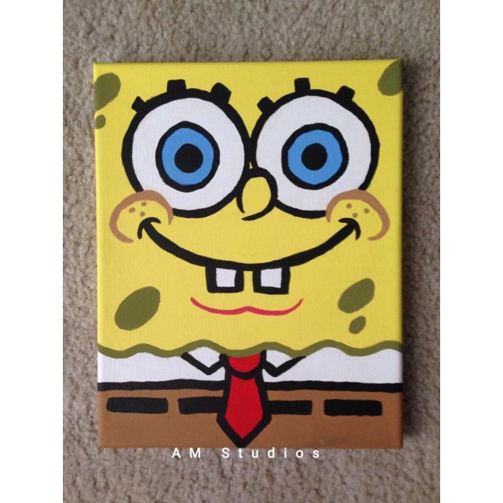 Multicolor Spongebob cartoon(3 sizes available) on canvas acrylic painting for kids room, dinning room, kitchen, coffee shop, bedroom, drawing room, gift for wedding, birthday, new year, school, college, handmade home decor.