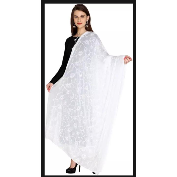 Embroidered White Chiffon Dupatta For Girls/Ladies