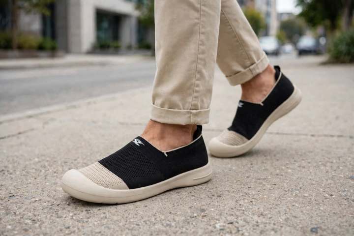 SHAZ FOOTWEAR Women's Slip-On Walking Shoes - Black & Beige Lightweight Breathable Comfort Loafers for Ladies