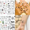 TMS Fake Tiny Temporary Tattoo 5 Sheets With Multiple Sticker Black Sketch Ink Line Small Tattoos Stickers, Body Face Hand Wrist. 