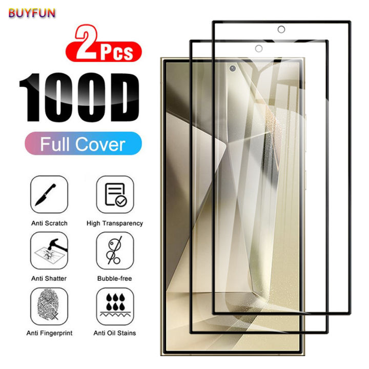 For Samsung Galaxy S24 Ultra 2Pcs Screen Protector Film Drop Proof For Samsung Galaxy S24Ultra HD Full Cover Tempered Glass With Black Edge
